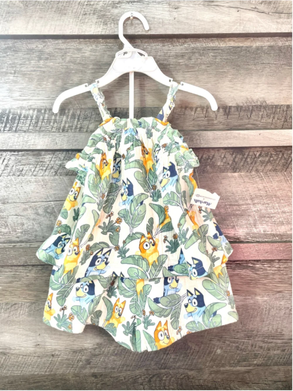Bluey & Bingo Toddler Girls 2 Piece Tropical Palm Leaf Peplum Tank & Shorts 4T